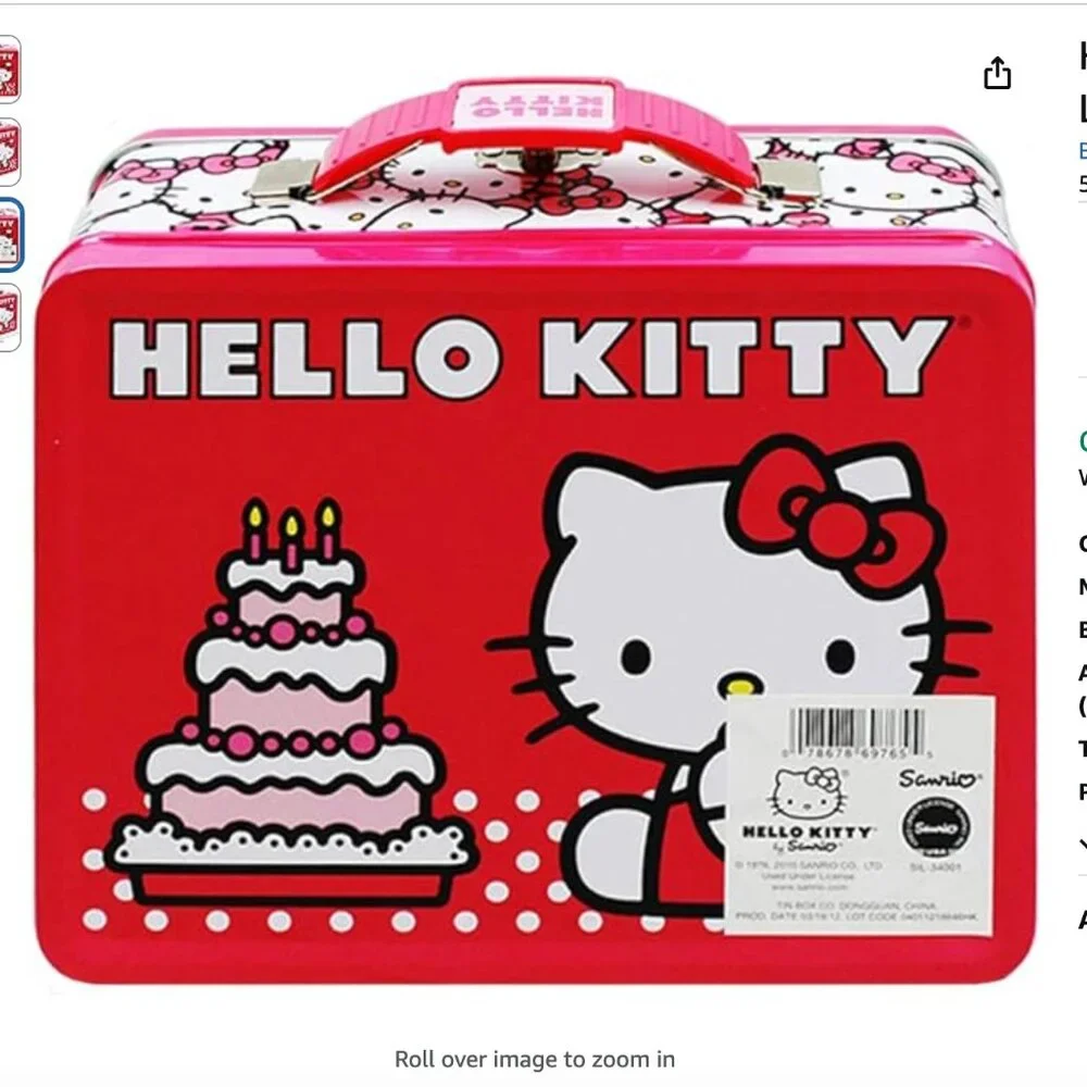 Hello Kitty Birthday Cake Embossed Metal Lunch Box & Bag, raspberry